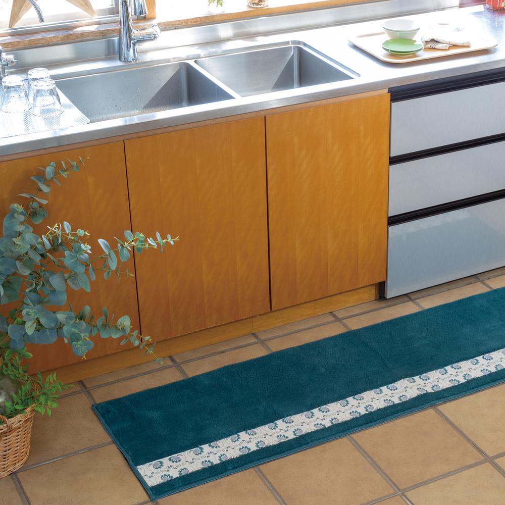 北欧フィンランドの「幸せを運ぶ鳥」小鳥柄のキッチンマット120cm　ブルー