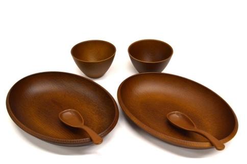 こもれび 木目調プレート&スープボール＆スプーンBRセット 【TN93】