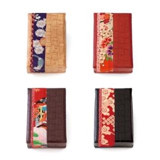 柿渋塗 四つ目箱 名刺サイズ4色布付セット【TN89】