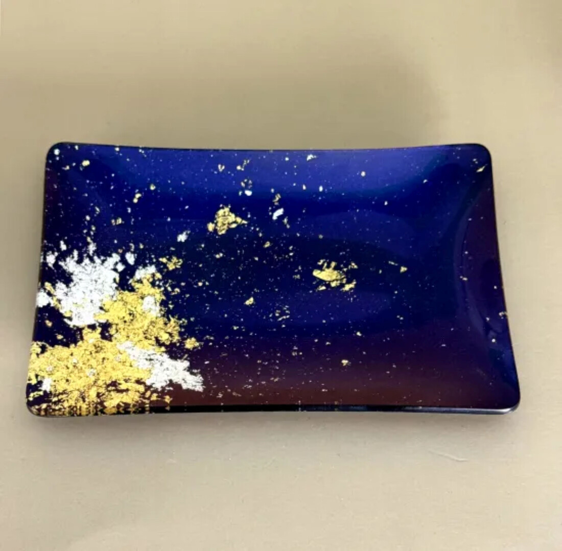 角小皿 マジョ（金箔）ブルー ［NF130］