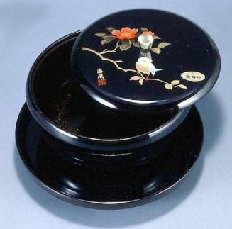7.0寸 丸盆付菓子器 さえずり(盛絵・内梨子地塗)【YG89】