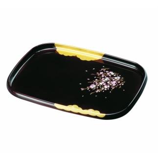 長手盆 PC 42cm 溜 金雲さくら【YG11】