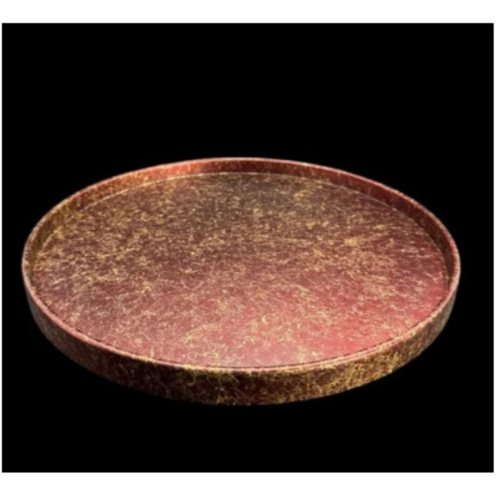 木製 丸トレイ 乱糸（マット仕上げ）赤溜［NF65］