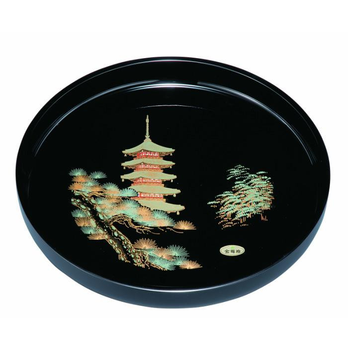 葵丸盆 五重の塔（金蒔絵） ［YG464］