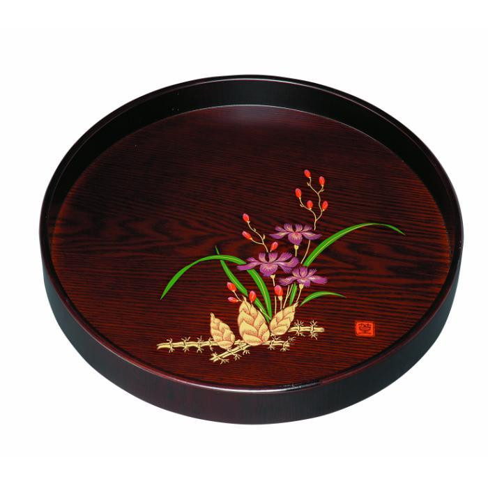 木製丸盆 深型 黒檀杢 山路（金蒔絵・盛絵） ［YG471］