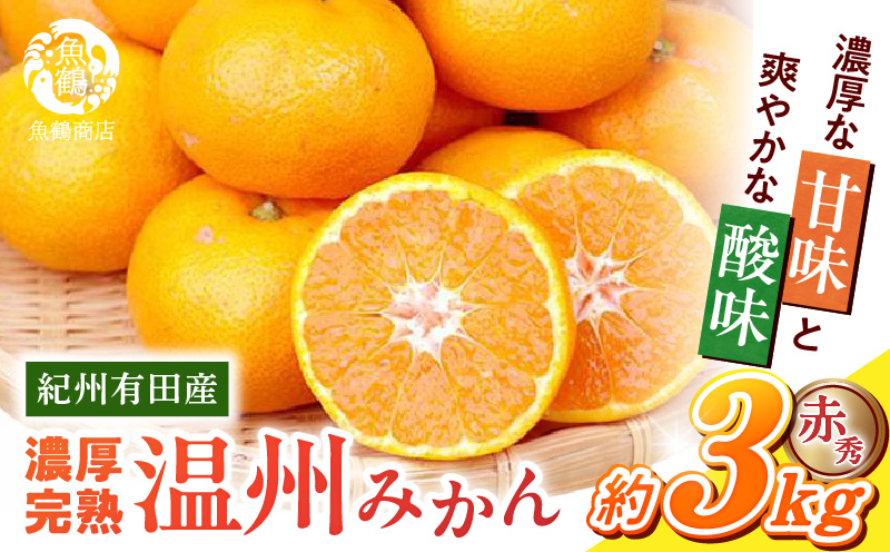 G7042_【2026年11月下旬より発送】紀州 有田産 濃厚甘熟 温州みかん 3kg 赤秀品【ミカン 蜜柑 柑橘 温州みかん 有田みかん 和歌山】