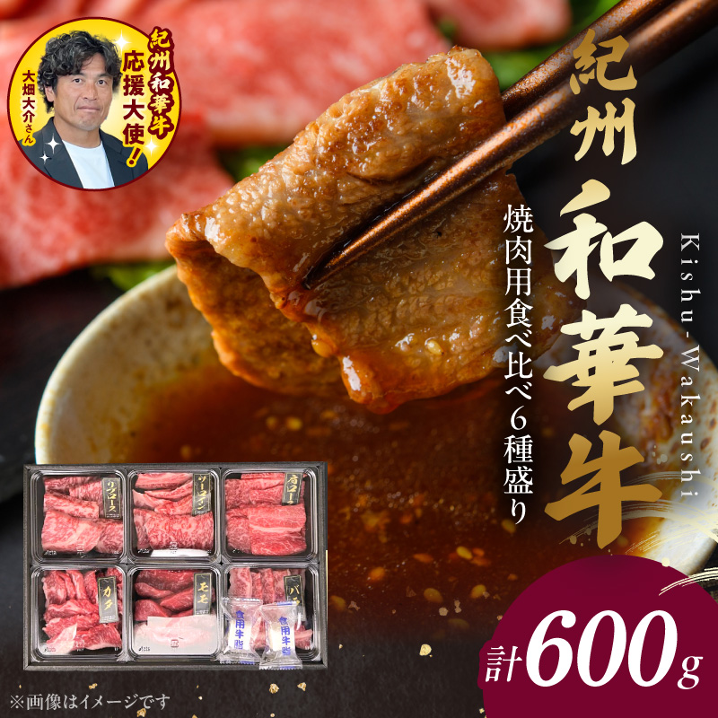 BN6128_紀州和華牛　焼肉用　食べ比べ　6種盛り　600g