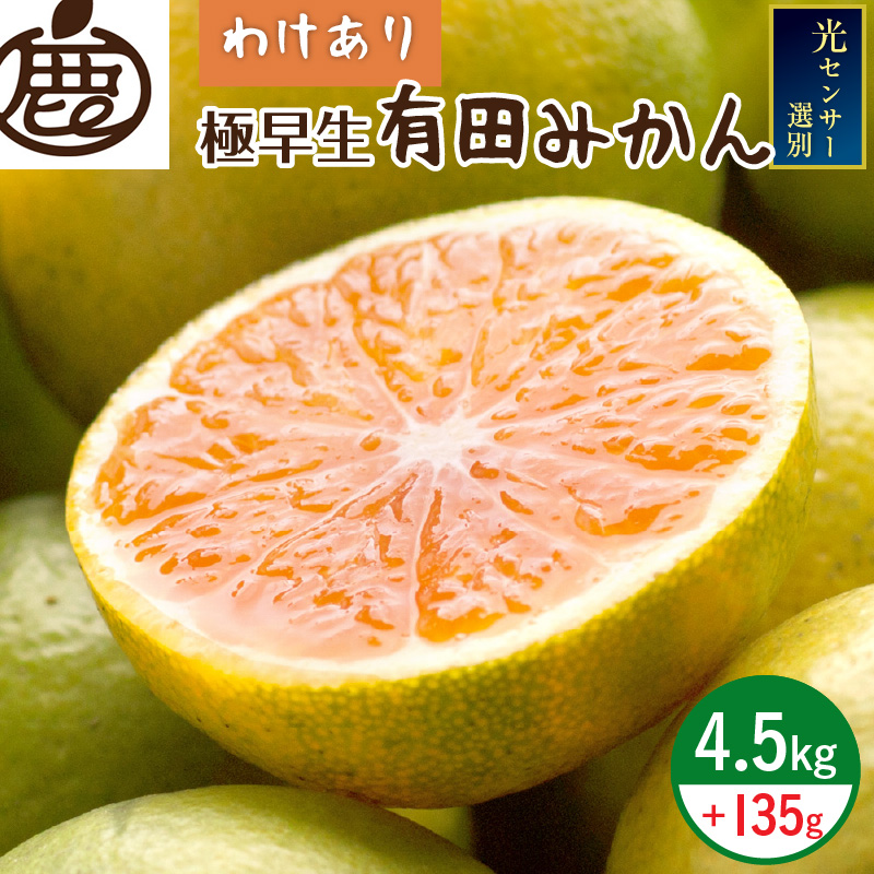 ＜9月より発送＞家庭用 極早生有田みかん4.5kg+135g（傷み補償分）【YN26・ゆら早生】【訳あり】【光センサー選果】