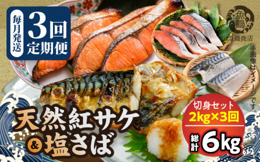 G60-T54_【定期便　全3回】人気の2種塩さば＆紅鮭切り身セット計6kg (2kg × 3回)