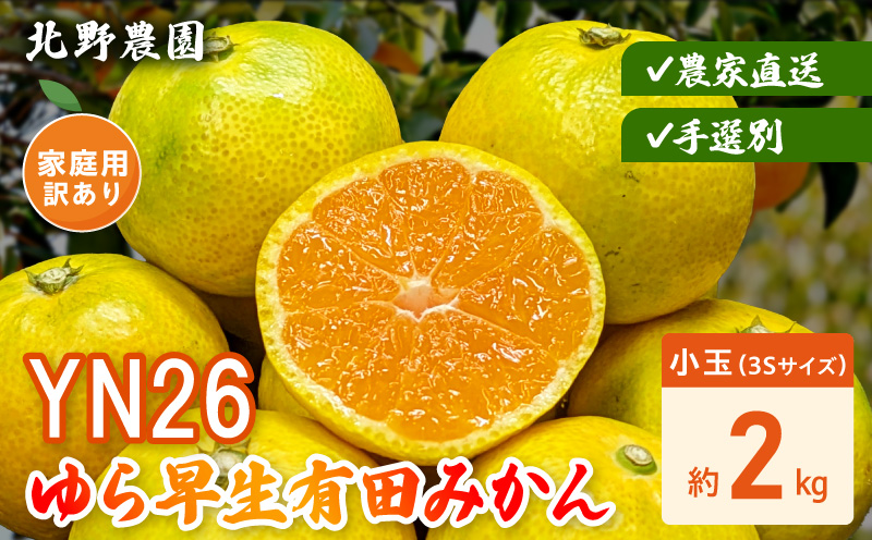 DZ6240_【2026年先行受付】家庭用 YN26 ゆら早生 有田みかん 和歌山 訳あり わけあり 小玉(3Sサイズ) 約2kg