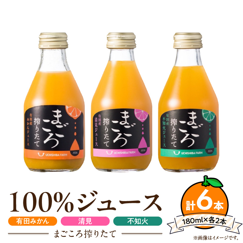 【まごころ搾りたて】100%ジュース《みかん・清見・不知火》180ml 各2本　計6本_ZE6438