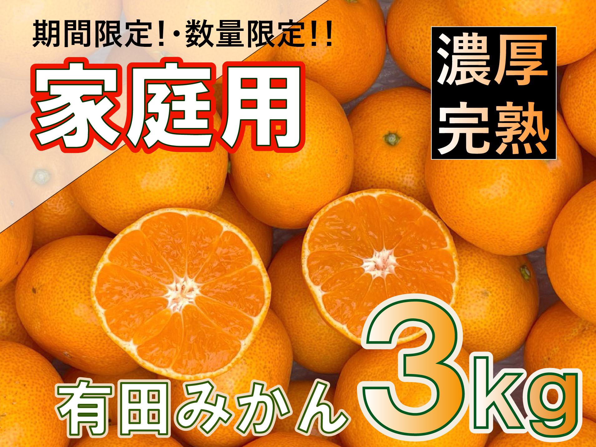 有田みかん 家庭用  3kg　濃厚完熟　お試し 味重視 (和歌山県産)