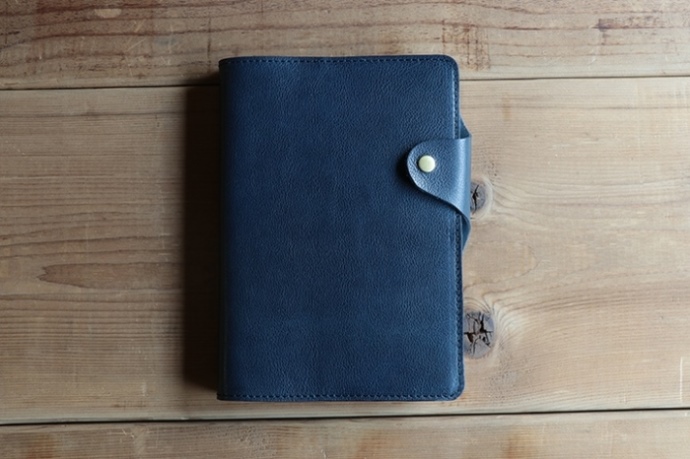 レザー手帳カバー（cousin A5）【ネイビー】イタリアンレザーカバー