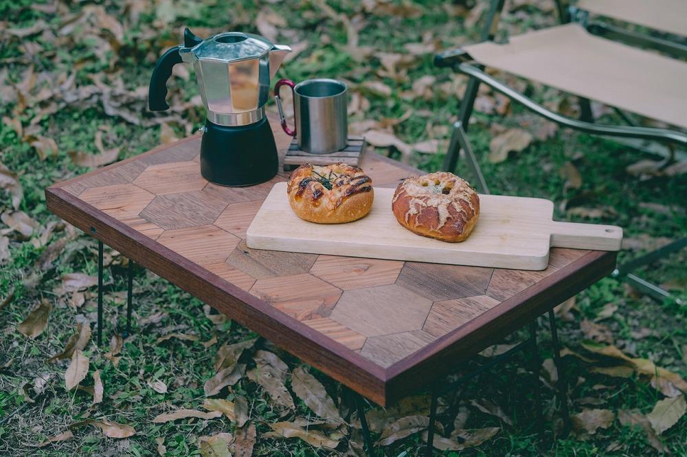 アウトドア用【ヘキサゴン柄天板】キャンプテーブル（SIL CAMP）