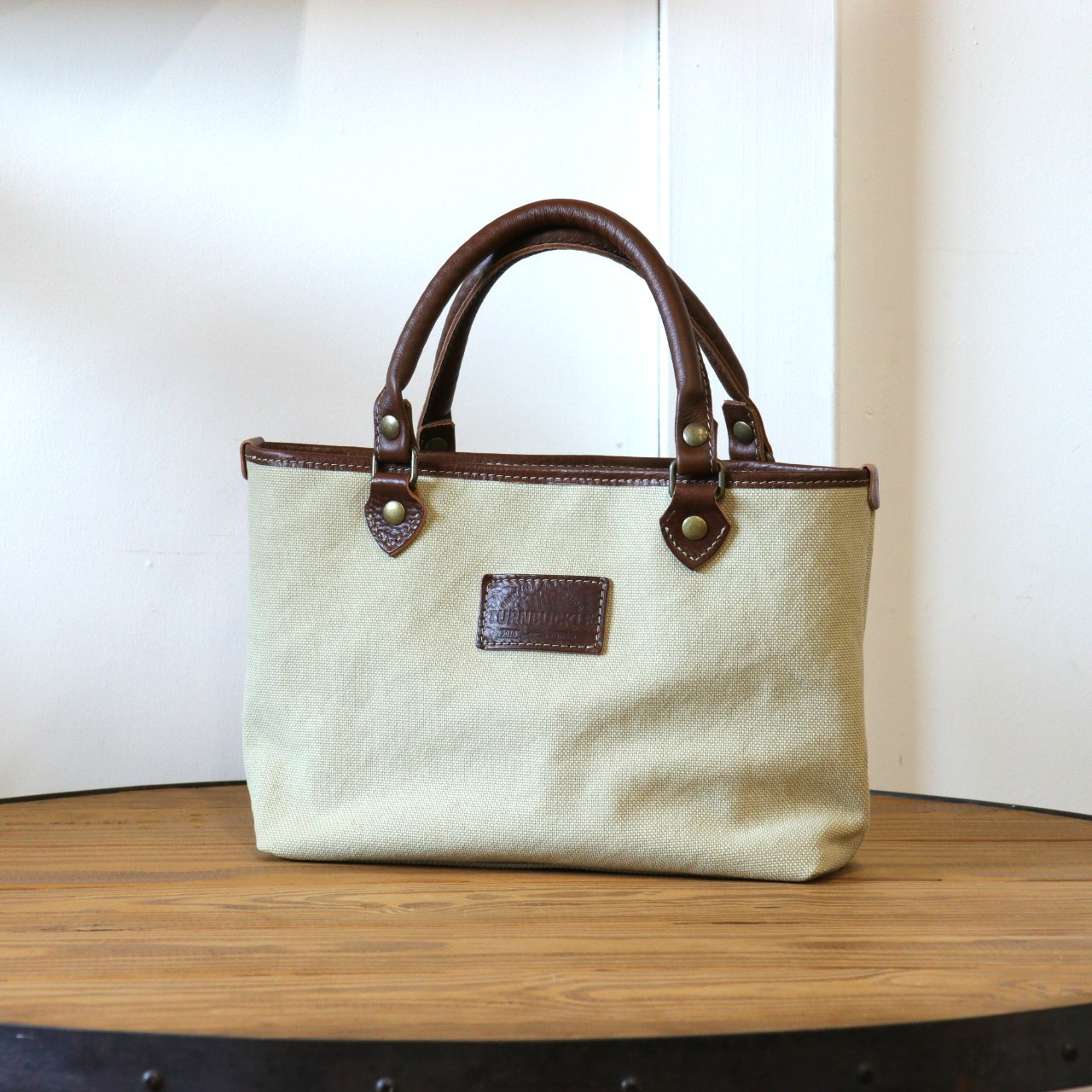 【サンドベージュ】MT-03 帆布×革 クラシカルな雰囲気のミニトートバッグ