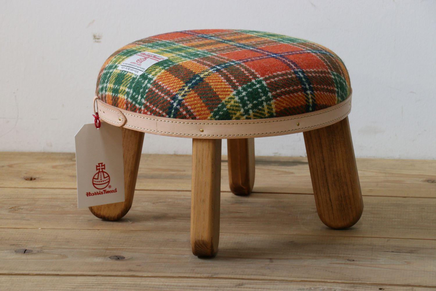まぁるいスツール【オレンジ＆グリーンチェック】 子供 椅子イスキッズ HARRIS TWEED（ハリスツイード）家具