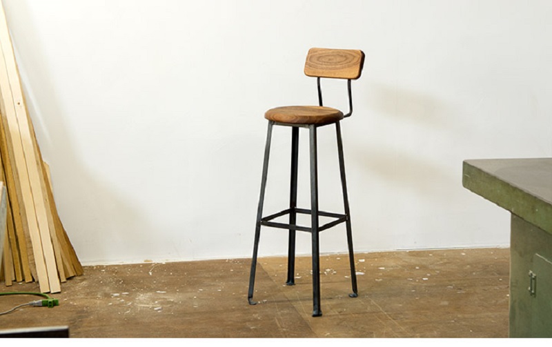 カウンターチェア(SEAT300)木材：ホワイトオーク材×フレーム：2液ウレタン塗装　艶消し黒 アンティーク風インダストリアルアイアン