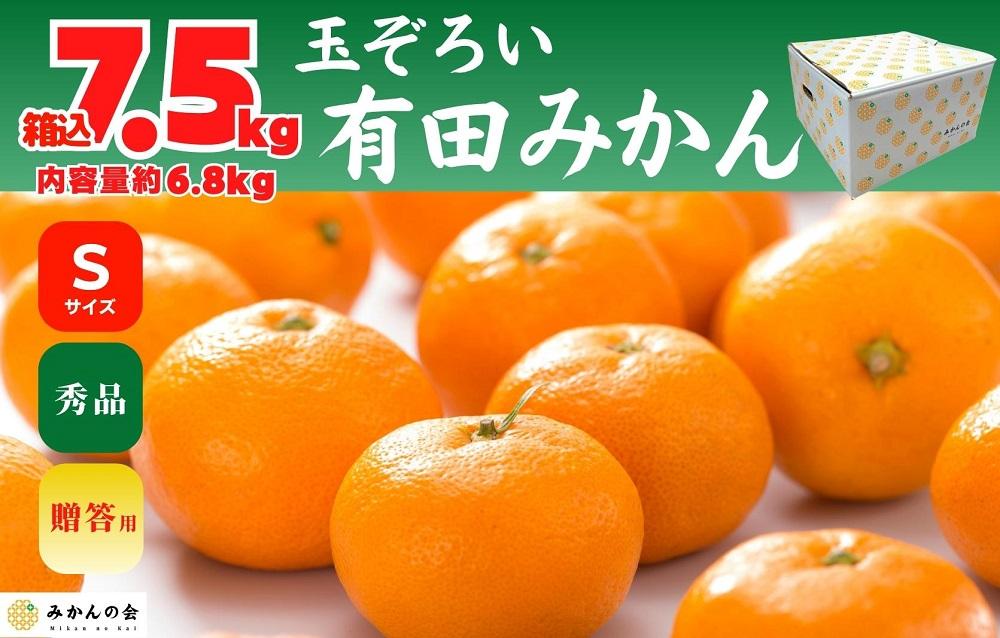 みかん Sサイズ 秀品 箱込 7.5kg (内容量約 6.8kg) 有田みかん 和歌山県産 産地直送 贈答用 ［2026年11月中旬より順次出荷予定］［みかんの会］