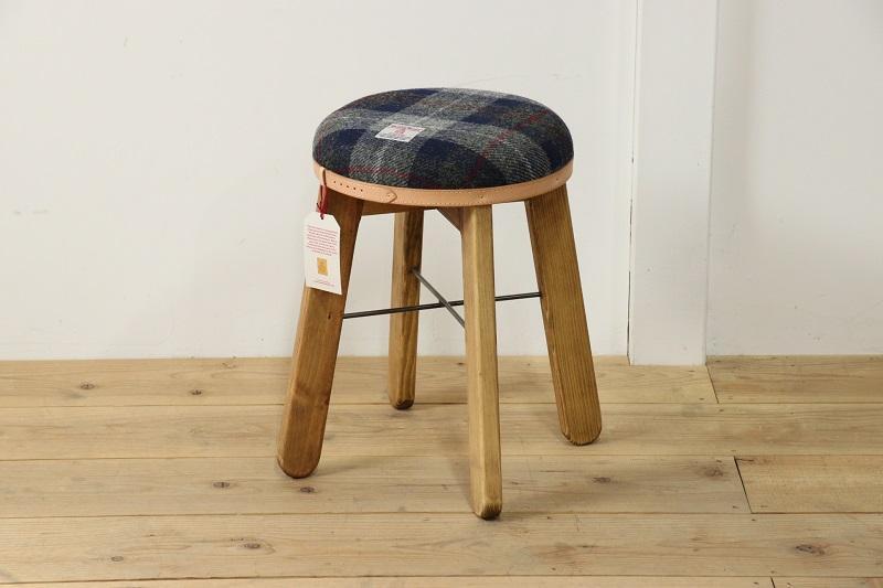 ハイスツール 【ネイビー&グレーチェック×ブラウン】HARRIS TWEED（ハリスツイード）家具