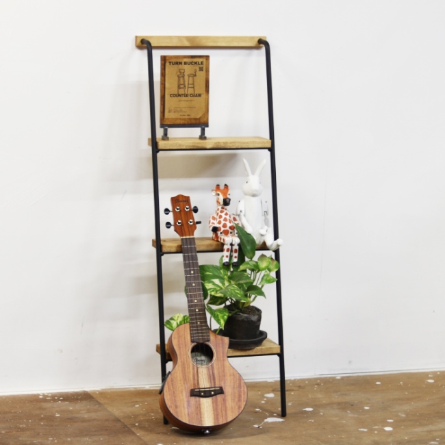 アイアン壁掛けシェルフ　アイアン部分：艶消しクリア　ラダー（階段型）ナチュラルアンティークスタイル