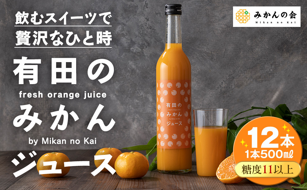 有田のみかんジュース 500ml×12本  和歌山県産 有田みかん使用 無添加 100％ ストレート