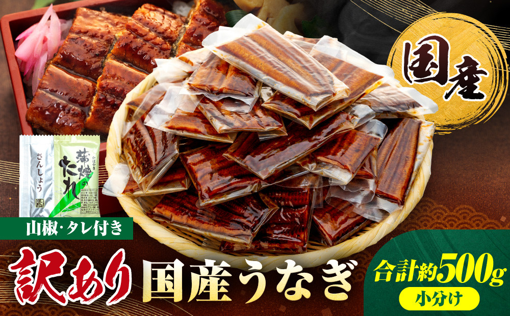 訳あり 国産 うなぎ 1食 パック 合計500g 山椒 付き タレ 15個 付 数量限定