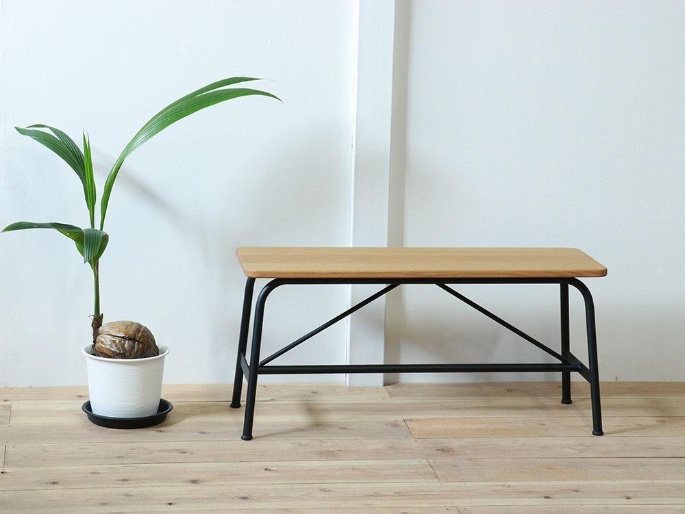 【W900】アイアンベンチ(木部：クリア 　フレーム：艶消しクリア)オーク 無垢材 家具