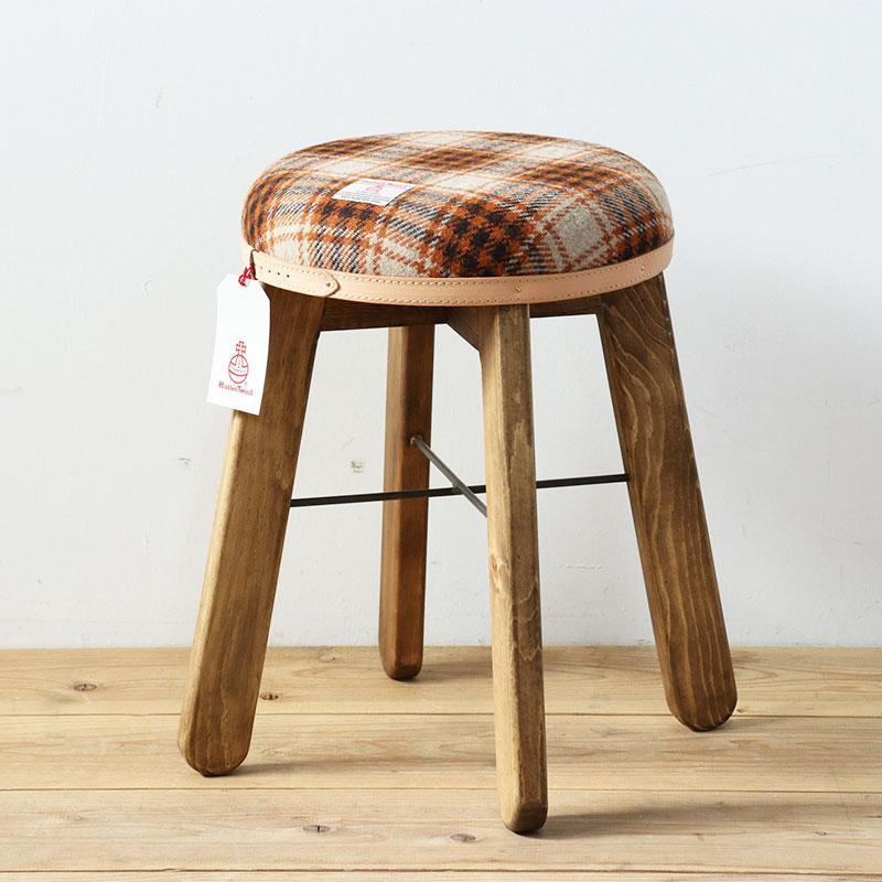 ハイスツール 【ライトブラウン＆ブラウンチェック】HARRIS TWEED（ハリスツイード） 家具
