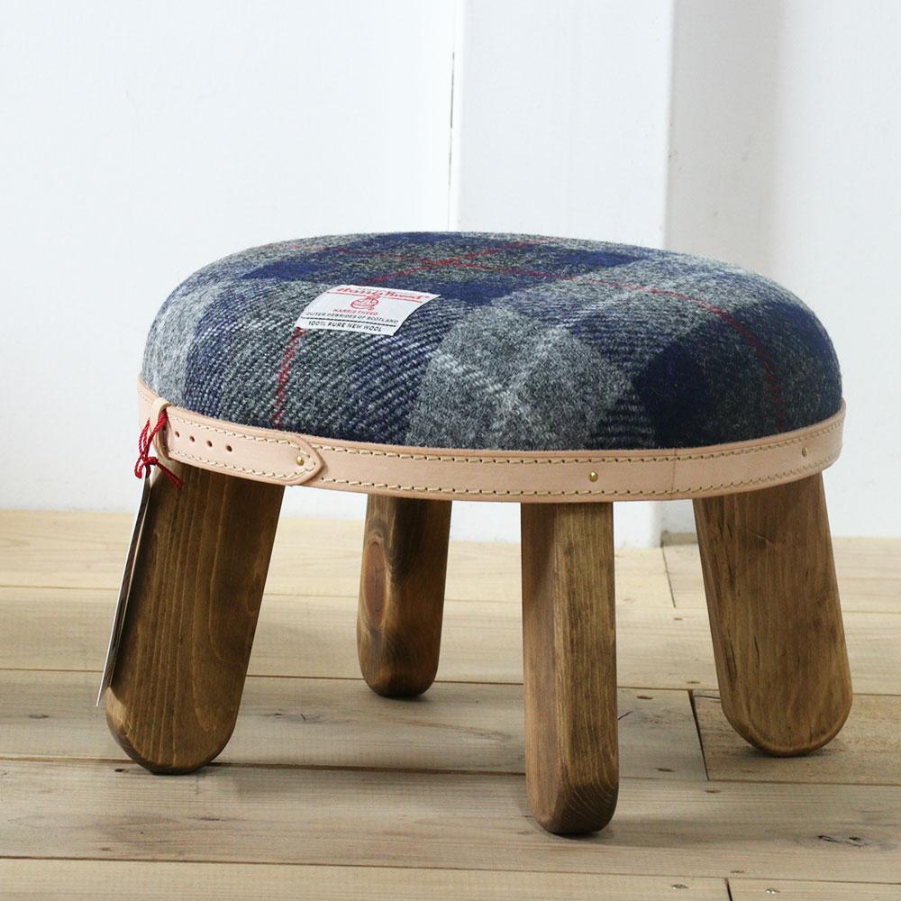まぁるいスツール【ネイビー&グレーチェック×ブラウン】 子供 椅子イスキッズ HARRIS TWEED（ハリスツイード） 家具