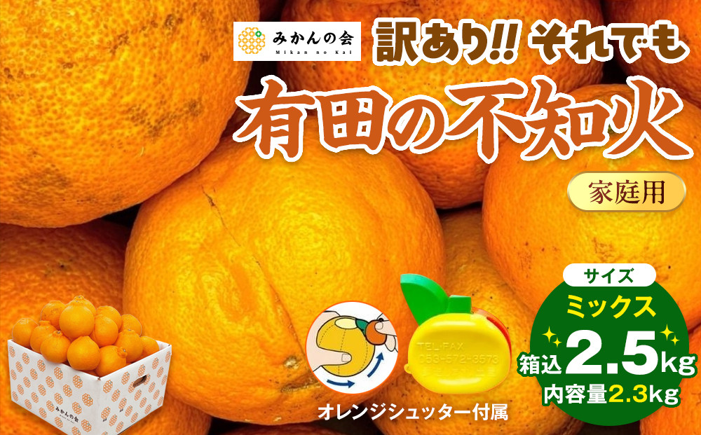 不知火 訳あり それでも 有田の不知火 箱込 2.5kg (内容量約 2.3kg) サイズミックス 和歌山県産 産地直送［みかんの会］