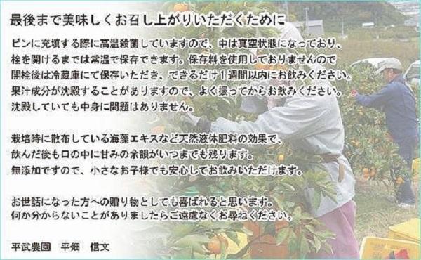 無添加100％みかんジュース3本セット【平武農園】～蛍飛ぶ町から旬の便り～