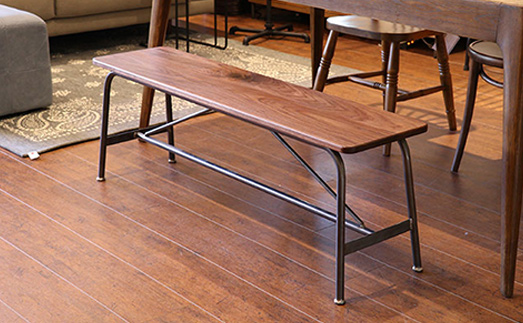 【艶消しブラック】高級ブラックウォルナット無垢材のアイアンベンチ