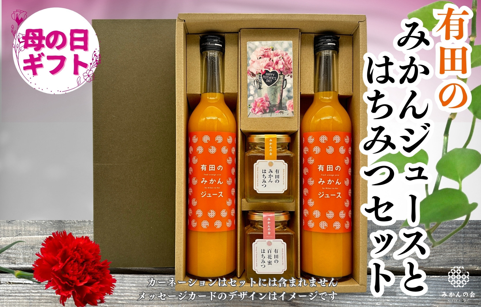 【母の日ギフト】みかんジュース＆はちみつ セット 有田のみかんジュース（500ml×2本）と 有田のはちみつ（ みかん蜂蜜・百花蜜 各210g）和歌山県産 産地直送【みかんの会】