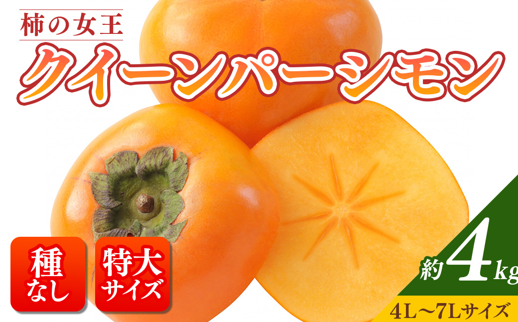 【先行予約】【和歌山特産品】柿の女王 特大サイズのたねなし柿 クイーンパーシモン 4L～7Lサイズ 約4kg入り｜ 種なし柿 産地直送 柿 果物 フルーツ 先行 国産 美浜町  ※沖縄地域へのお届け不可  ※2025年10月下旬～11月上旬頃に順次発送予定【GO-06】