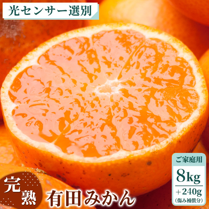【先行予約】家庭用 有田みかん8kg＋240g(傷み補償分)◆【5kgと10kgの中間サイズ】  ※北海道・沖縄・離島への配送不可  ※2024年1月上旬～1月下旬頃に順次発送予定