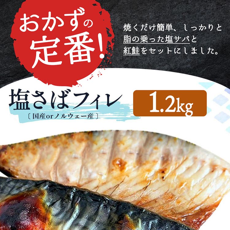 【ご家庭用訳あり】人気の塩さばフィレ＆紅鮭切身セット計2kg◇ ※離島への配送不可