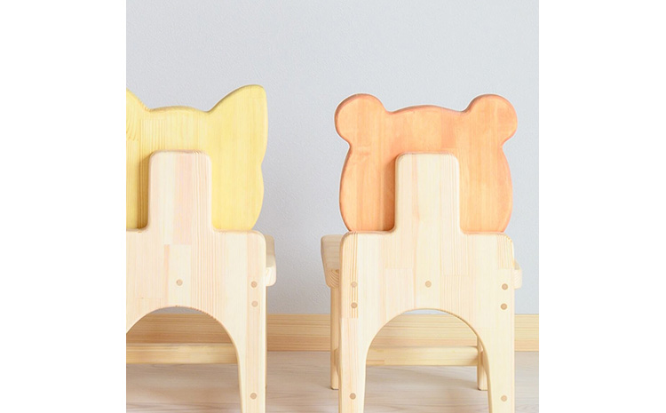 木製キッズチェア 『こども椅子』（くま オレンジ色） │パイン材 ハンドメイド 子供用 キッズチェア おしゃれ 子供用家具 WoodPark 和歌山県美浜町