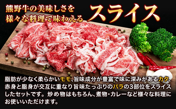 熊野牛 万能スライス(モモ・カタ・バラのスライス) 1kg(粉山椒付) 澤株式会社(Meat Factory)《30日以内に出荷予定(土日祝除く)》 和歌山県 日高町 熊野牛 牛 うし 牛肉 モモ カタ バラ スライス 山椒(F-1)