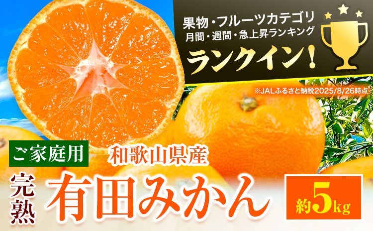 【先行予約】みかん ご 家庭用 完熟 有田みかん 約 5kg 有田マルシェ《12月上旬-12月下旬頃出荷》 和歌山県 日高町 みかん 有田みかん 柑橘 フルーツ 完熟 送料無料 訳あり みかん 蜜柑 ミカン 柑橘
