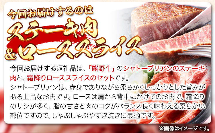 熊野牛 A4 以上 ヒレシャトーブリアン ステーキ 200g 霜降り ロース スライス 200g 株式会社魚鶴商店《30日以内に出荷予定(土日祝除く)》 和歌山県 日高町 熊野牛 黒毛和牛 A4等級以上 赤身 こま切れ(F)