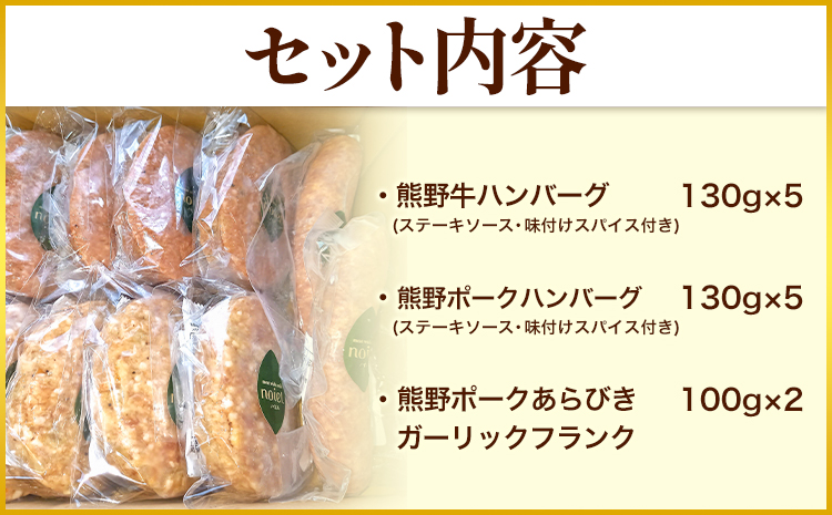 紀州グリルプレートセット 神戸屋《90日以内に出荷予定(土日祝除く)》 和歌山県 日高町 熊野牛 牛 うし 熊野ポーク 豚 ソーセージ ウインナー フランク ハンバーグ ステーキソース スパイス 付き 送料無料