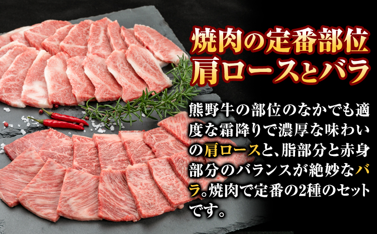 熊野牛 焼肉 セット 肩ロース バラ 計1kg (肩ロース500g バラ500g) 粉山椒付き 澤株式会社(Meat Factory)《30日以内に出荷予定(土日祝除く)》 和歌山県 日高町 送料無料 牛肉 肉 焼き肉 やきにくロース バラ肉