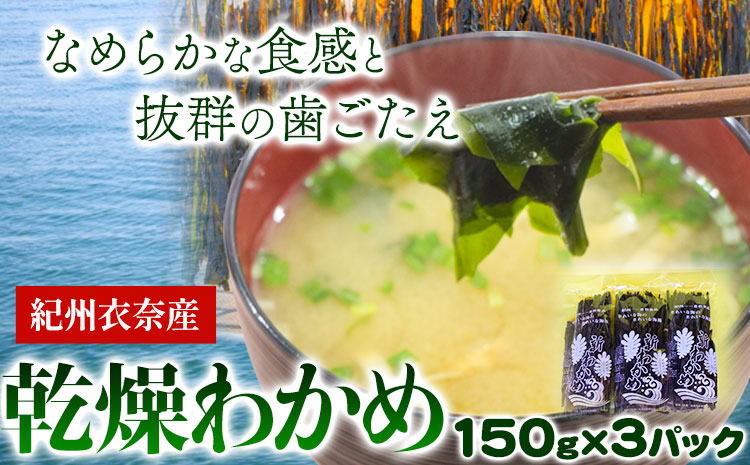 紀州衣奈産 乾燥わかめ 450g 150g×3パック 2024年産《30日以内に出荷予定(土日祝除く)》 和歌山県 日高町  ワカメ お味噌汁 サラダ 酢の物  スマイル