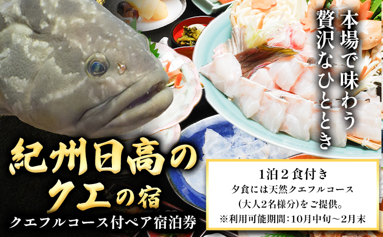 本場で味わう贅沢なひととき「紀州日高のクエ」の宿　クエフルコース付ペア宿泊券 日高町役場《30日以内に出荷予定(土日祝除く)》 和歌山県 日高町 クエ クエフルコース 宿泊券 1泊2食付き 2名  送料無料