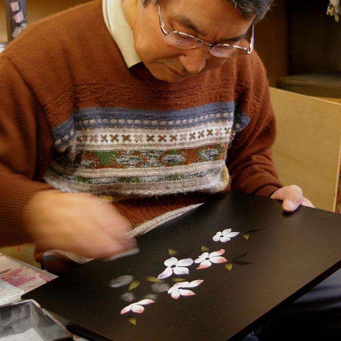 蒔絵調 ダストボックス M角 6.7L 紫陽花ブラック タツクラフト 【Tk141】