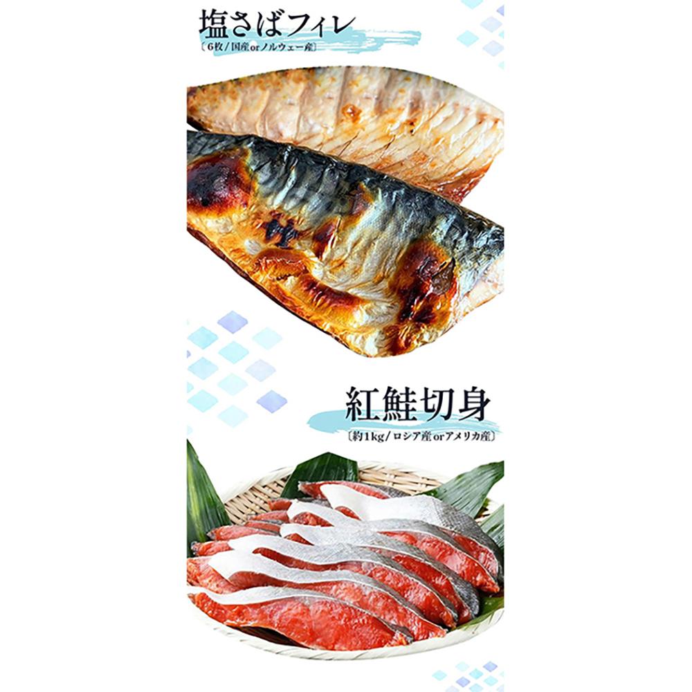 迷ったらコレ！！魚鶴商店の天然紅サケ１ｋｇ & 塩さばフィレ６枚セット