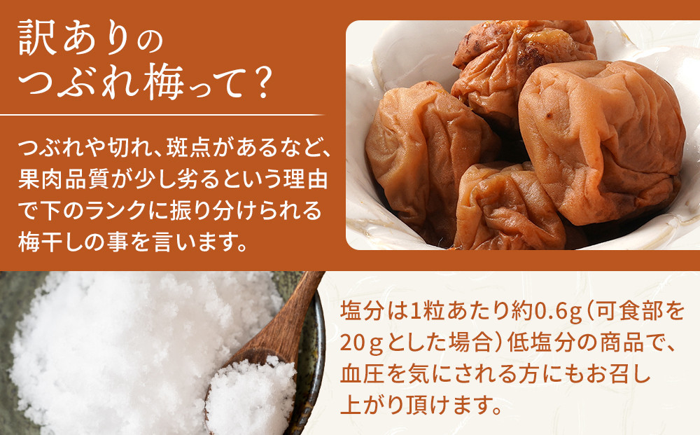 訳あり 無添加 梅干し 紀州梅香の減塩3%つぶれ梅 約1kg(500g× 2) 中~大粒 はねだし梅 紀州南高梅 産直) 3-G［KU3］