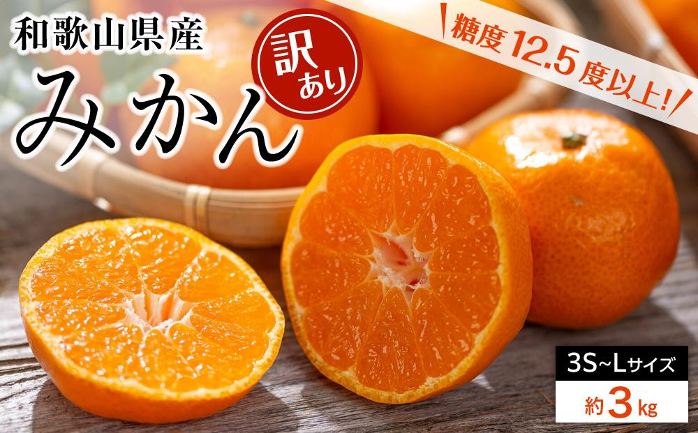 和歌山県産 糖度 12.5度以上 訳あり みかん 3kg 3S ～ Lサイズ混合［MG56］