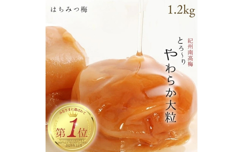  はちみつ梅干し1.2kg（600g×2）紀州南高梅 和歌山県産 / 家庭用 つぶれ梅 訳あり フランス産はちみつ使用 大粒 肉厚 塩分7％【baijuen002B】