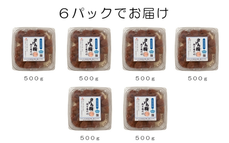 まけん梅(R) 梅と塩だけ 3kg(500g×6) 塩分約19％ 梅干し 紀州南高梅 nankiume006B